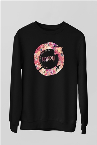 Kadınlar Günü Baskılı Unisex Siyah Sweatshirt