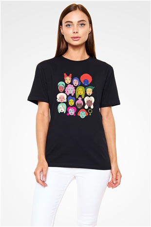 Kadınlar Günü Baskılı Unisex Siyah Tişört - Tshirt