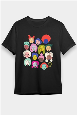 Kadınlar Günü Baskılı Unisex Siyah Tişört - Tshirt