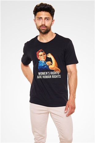 Kadınlar Günü Baskılı Unisex Siyah Tişört - Tshirt