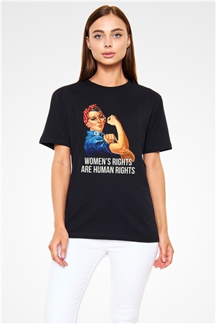 Kadınlar Günü Baskılı Unisex Siyah Tişört - Tshirt