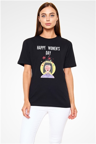 Kadınlar Günü Baskılı Unisex Siyah Tişört - Tshirt