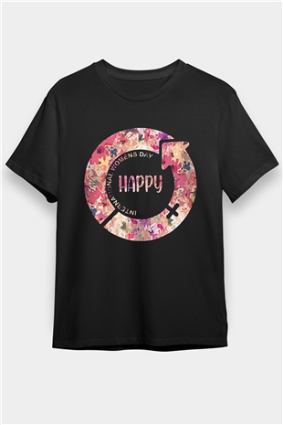 Kadınlar Günü Baskılı Unisex Siyah Tişört - Tshirt