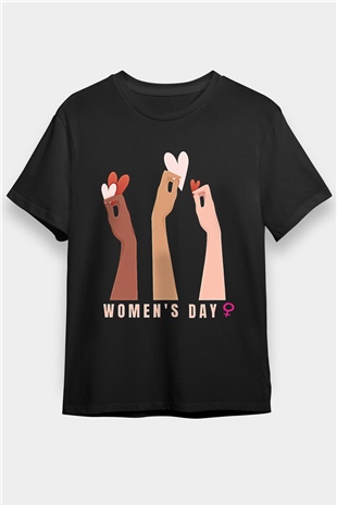 Kadınlar Günü Baskılı Unisex Siyah Tişört - Tshirt
