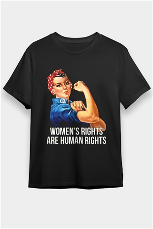 Kadınlar Günü Baskılı Unisex Siyah Tişört - Tshirt