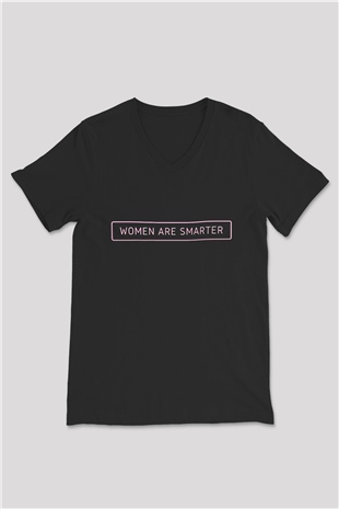 Kadınlar Günü Baskılı Unisex Siyah V Yaka Tişört - Tshirt