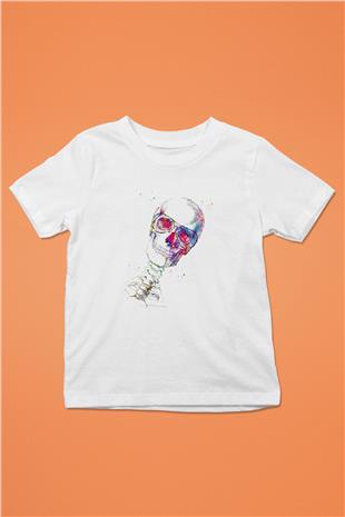 Kafatası Anatomi Baskılı Unisex Beyaz Çocuk Tişörtü - Tshirt