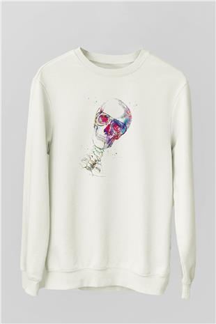 Kafatası Anatomi Baskılı Unisex Ekru Sweatshirt