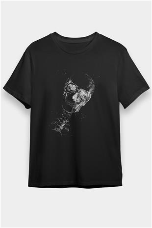 Kafatası Anatomi Baskılı Unisex Siyah Tişört - Tshirt