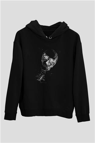 Kafatası Anatomi Baskılı Unisex Siyah Kapüşonlu Sweatshirt