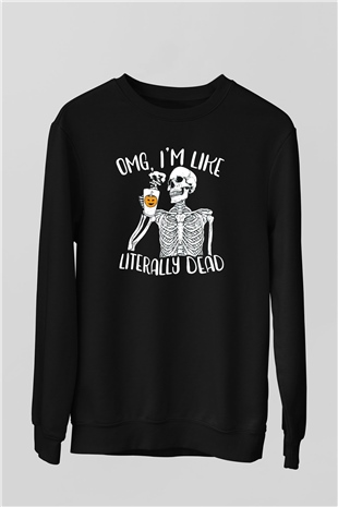 Kahve İçen İskelet Baskılı Unisex Siyah  Sweatshirt