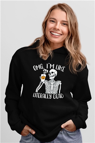 Kahve İçen İskeletSiyah  Unisex Hoodie
