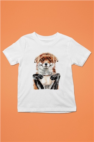 Kahve Kolik Baskılı Unisex Beyaz  Çocuk Tişört