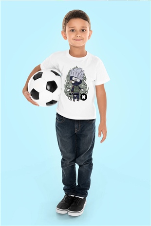 Kakashi Baskılı Beyaz Unisex Çocuk Tişört