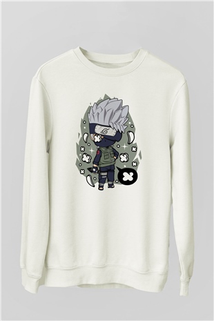 Kakashi Baskılı Beyaz Unisex Sweatshirt