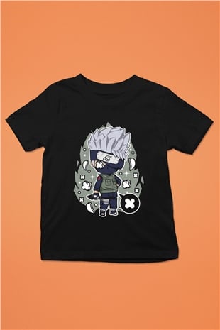 Kakashi Baskılı Unisex Siyah Çocuk Tişört