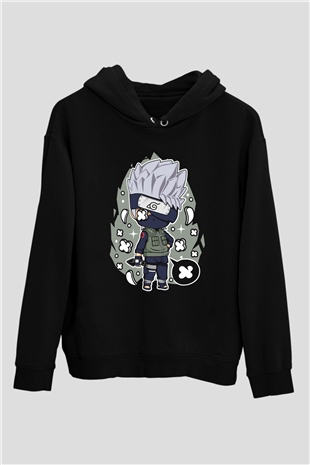 Kakashi Baskılı Unisex Siyah Hoodie
