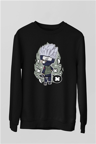 Kakashi Baskılı Unisex Siyah Sweatshirt
