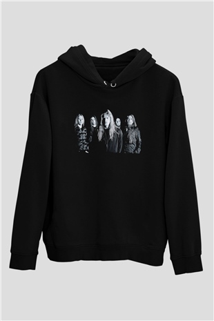 Kalmah Baskılı Unisex Siyah Kapüşonlu Sweatshirt