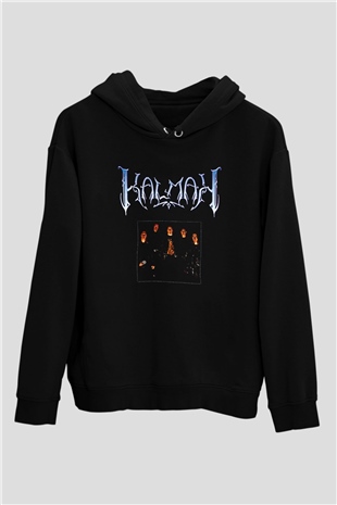 Kalmah Baskılı Unisex Siyah Kapüşonlu Sweatshirt