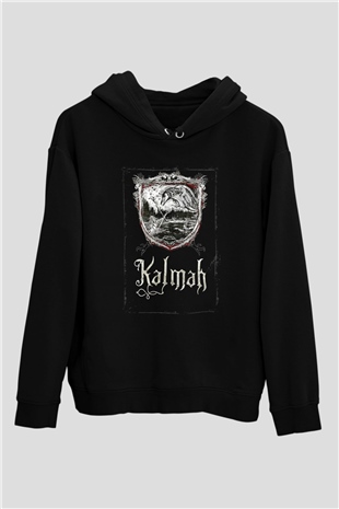 Kalmah Baskılı Unisex Siyah Kapüşonlu Sweatshirt