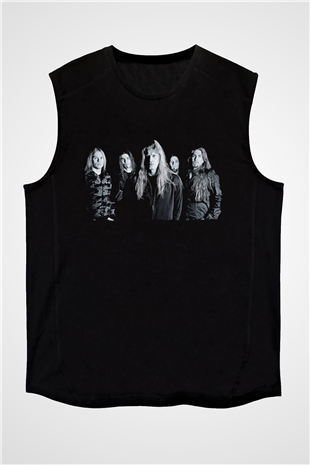 Kalmah Baskılı Unisex Siyah Kolsuz Tişört - Tshirt