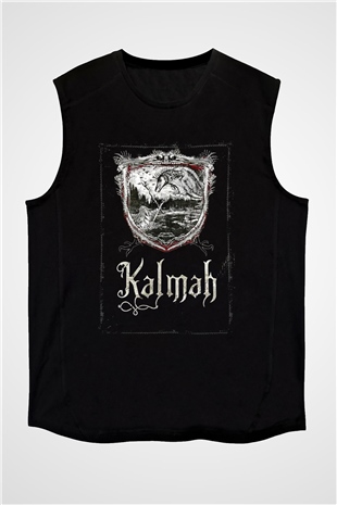 Kalmah Baskılı Unisex Siyah Kolsuz Tişört - Tshirt