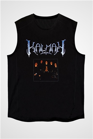 Kalmah Baskılı Unisex Siyah Kolsuz Tişört - Tshirt