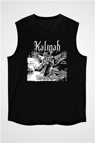 Kalmah Baskılı Unisex Siyah Kolsuz Tişört - Tshirt