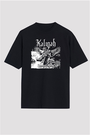 Kalmah Baskılı Unisex Siyah Oversize Tişört - Tshirt