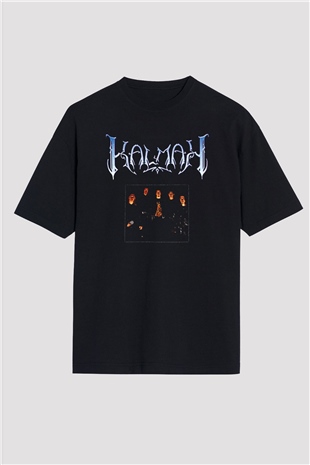 Kalmah Baskılı Unisex Siyah Oversize Tişört - Tshirt