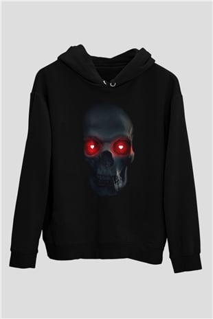 Kalp Gözlü KurukafaSiyah  Unisex Hoodie