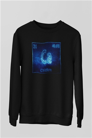 Kalsiyum Atom Numarası Baskılı Unisex Siyah Sweatshirt