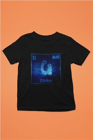 Kalsiyum Atom Numarası Baskılı Unisex Siyah Çocuk Tişört