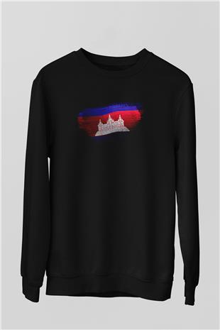 Kamboçya - Cambodia Bayrağı Baskılı Unisex Siyah Sweatshirt