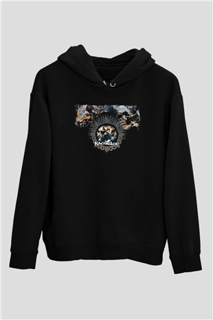 Kamelot Baskılı Unisex Siyah Kapüşonlu Sweatshirt