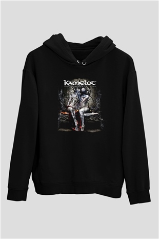 Kamelot Baskılı Unisex Siyah Kapüşonlu Sweatshirt