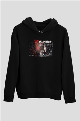 Kamelot Baskılı Unisex Siyah Kapüşonlu Sweatshirt