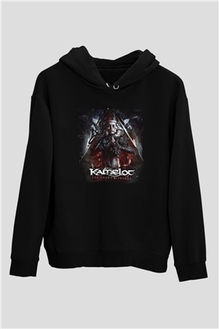 Kamelot Baskılı Unisex Siyah Kapüşonlu Sweatshirt