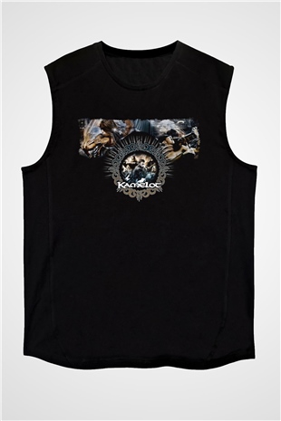 Kamelot Baskılı Unisex Siyah Kolsuz Tişört - Tshirt