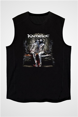 Kamelot Baskılı Unisex Siyah Kolsuz Tişört - Tshirt