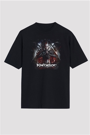 Kamelot Baskılı Unisex Siyah Oversize Tişört - Tshirt