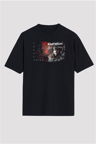Kamelot Baskılı Unisex Siyah Oversize Tişört - Tshirt