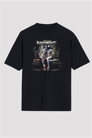 Kamelot Baskılı Unisex Siyah Oversize Tişört - Tshirt