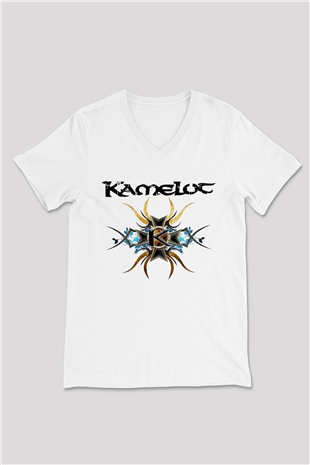 Kamelot Beyaz Unisex V Yaka Tişört