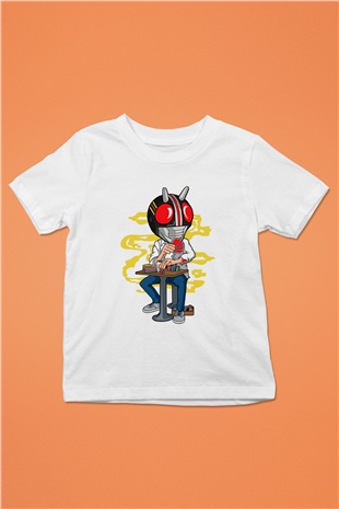 Kamen Gambler Baskılı Unisex Beyaz Çocuk Tişört