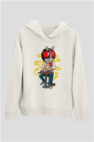 Kamen Gambler Baskılı Unisex Beyaz Hoodie