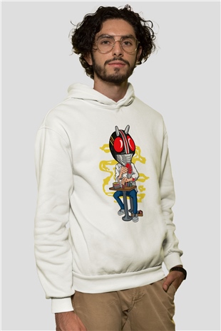 Kamen Gambler Baskılı Unisex Beyaz Hoodie