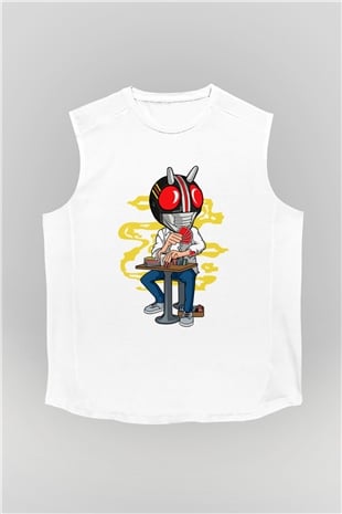Kamen Gambler Baskılı Unisex Beyaz Kolsuz Tişört