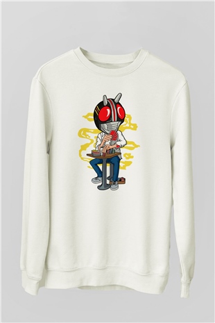 Kamen Gambler Baskılı Unisex Beyaz Sweatshirt